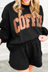 'First COFFEE' Sequin Long Sleeve Top and Shorts Set - Celes Fashion